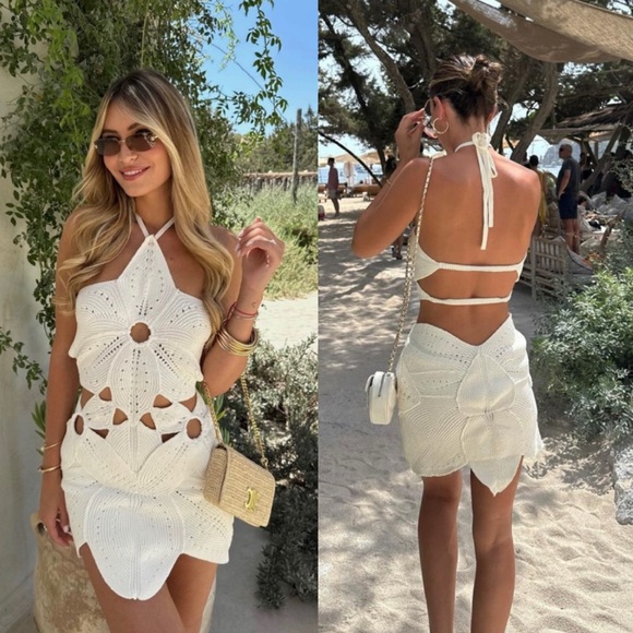 Cult Gaia Floreana Knit Mini Dress in Off White Size Small - Picture 3 of 13